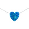 Multicolor 10mm Opal Heart Pendant Necklace 925 Sterling Silver Chain Necklace for Women Girls (Blue)