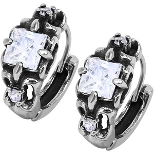 Gothic Punk Earrings Surgical Steel Prong Set Square Zirconia Big Hoop Earring for Men Women